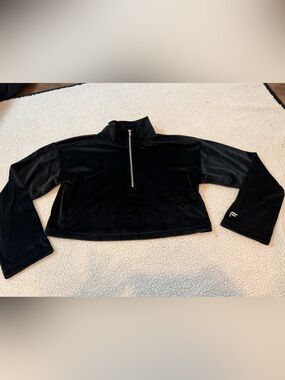 Fabletics Black Cropped Quarter-Zip Velvet Pullover